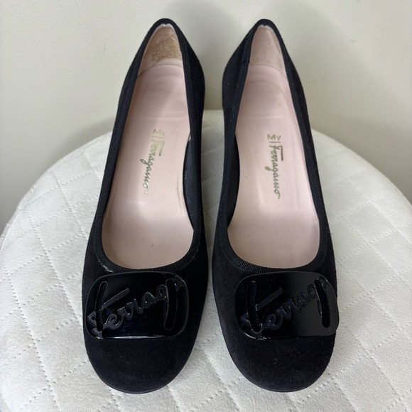 Salvatore Ferragamo Shoes - Salvatore Ferragamo Black Suede Calf Heels Size 8.5
